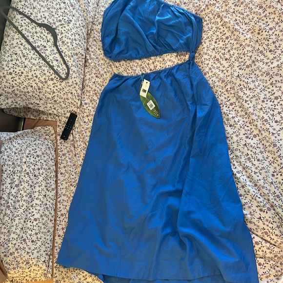 NWT Farm Rio Blue Linen cut out maxi dress size L - Picture 2 of 3